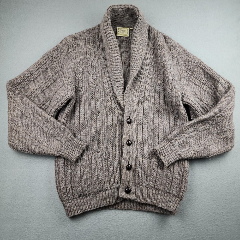 Gaeltarra Sweater Cardigan Mens Medium Gray Wool Shawl Ireland Cable Knit READ